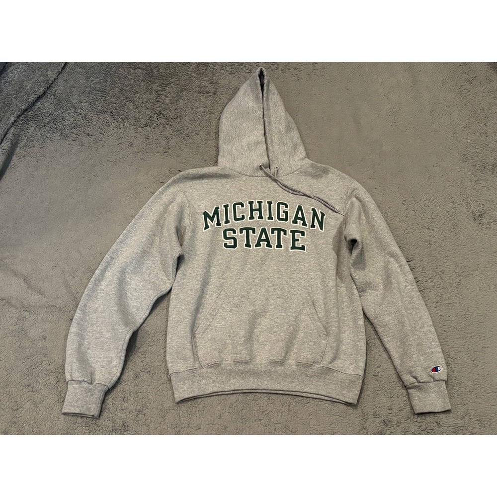 Champion Michigan State Spartans Hoodie Gray Stitched Applique Sweatshirt Small